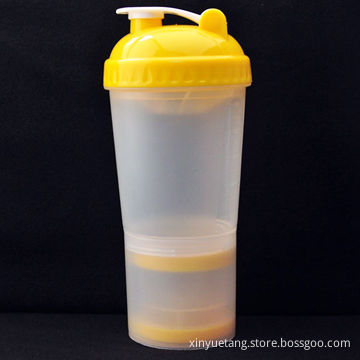 600ml portable multilayer nutrition shaker bottle with small powder containers